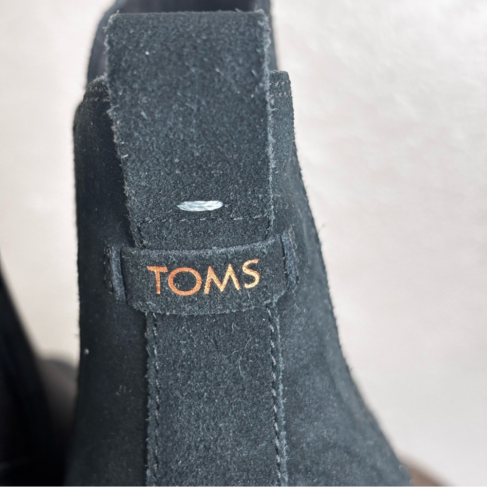 New Toms Black Leather/Suede Wedge Ankle Booties 1” Platform Lug Sole Size 7.5M - Picture 8 of 15